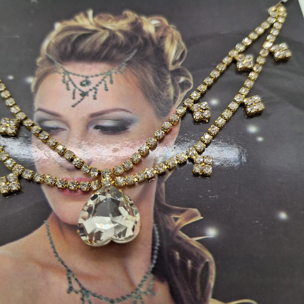 Rhinestone Head Chain Gold Tone Bridal Prom Boho DISCOLORATION ON BACK OF CHAIN